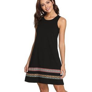 Black Boho Sleeveless Mini Dress with Embroidered Hem